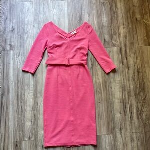 Boden Pink Sheath Margie Ottoman Dress with V-Neck and 3/4 Sleeves